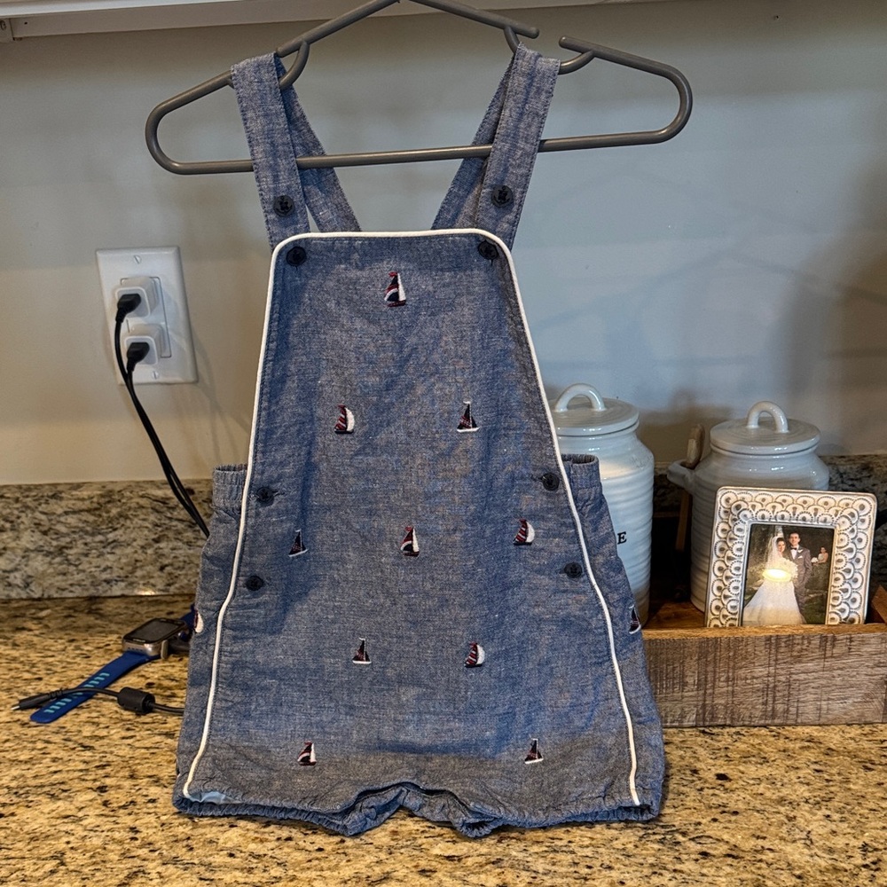 Janie and Jack Blue Sailboat Embroidered Overalls